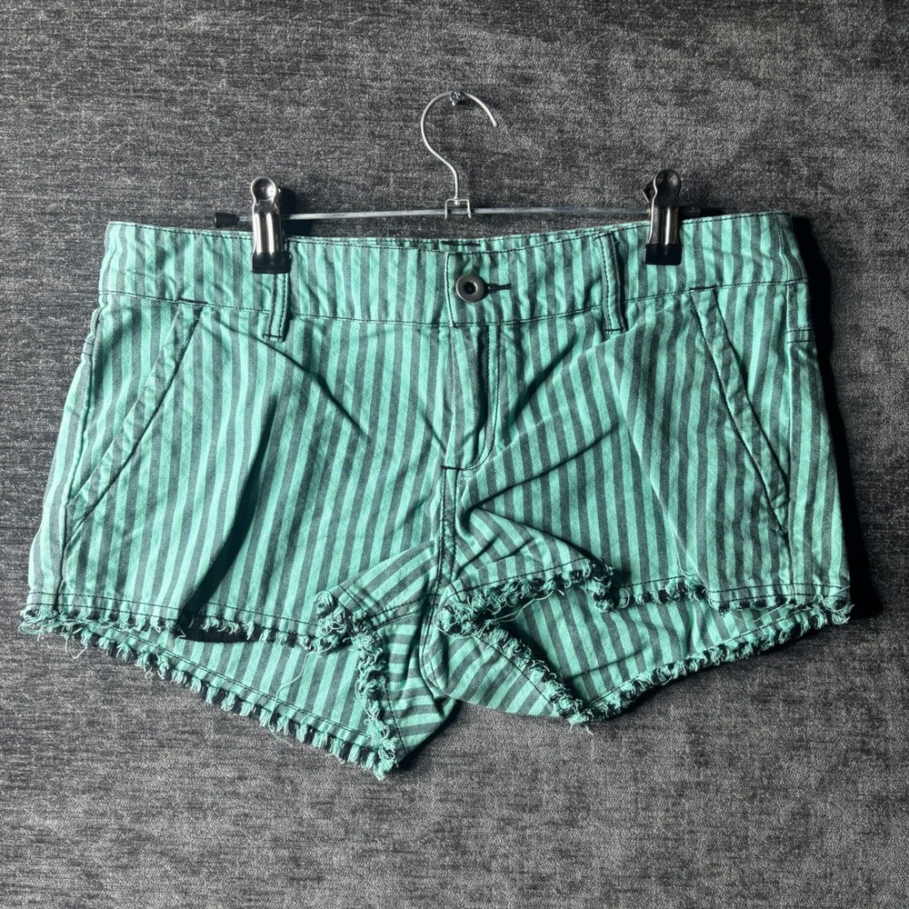 DG Teal Black Striped Raw Hem Shorts Size 27 Cotton Low Rise Casual Y2K Grunge